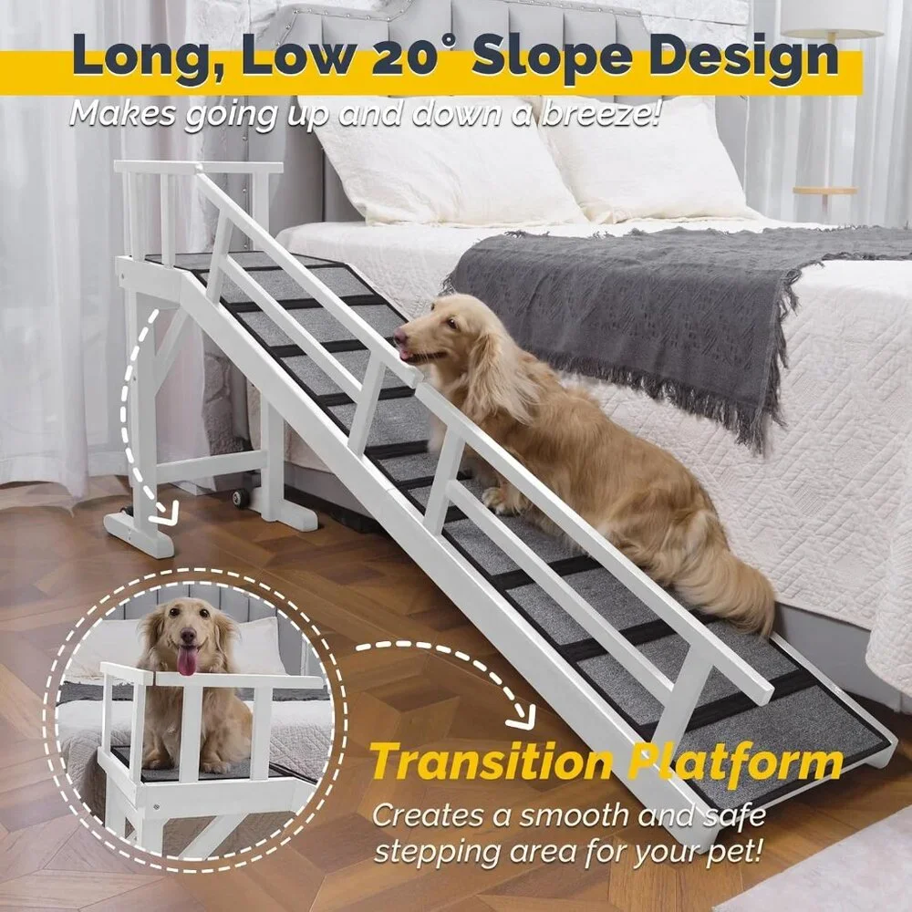 Dog Ramp for Bed or Couch, Wooden Pet Ramp with 20° Gentle Slope